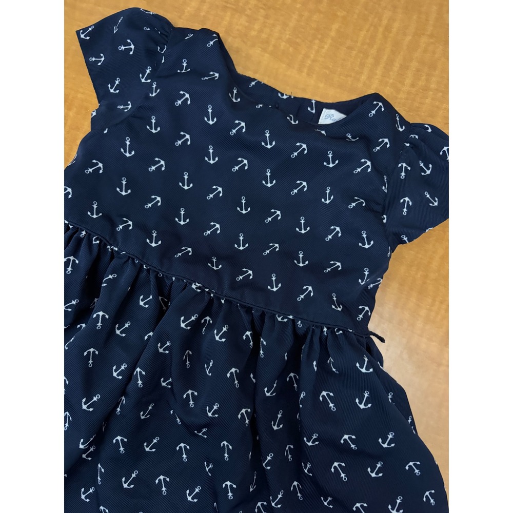 Ralph Lauren Baby Girls Navy Blue Anchor Print Pique Dress 9M Nautical Preppy